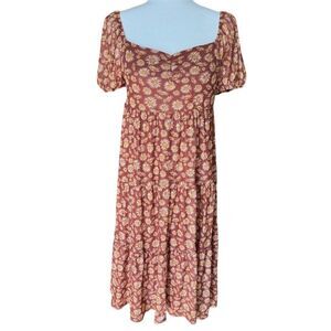 Daisy & Delilah Eliza Mesh Midi Dress Burgundy Floral Size Medium